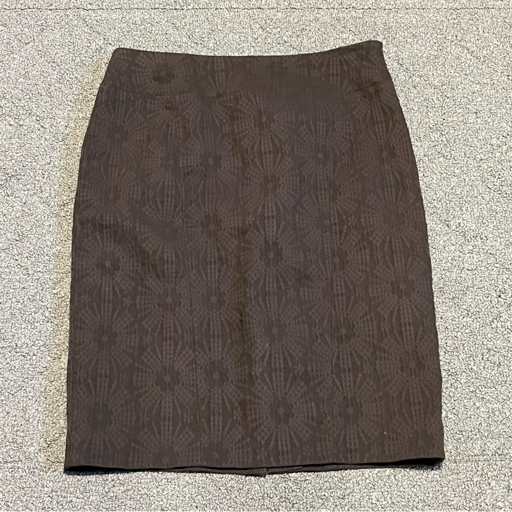 Tahari Skirt Womens 2 Gray Floral Knee Length Crepe Pencil Lined Elastic